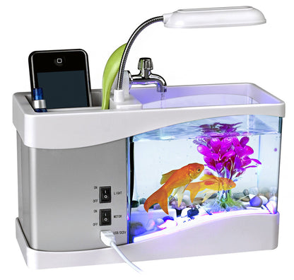 Desktop Aquarium USB Fish Tank/Alarm Clock/Lamp (White)