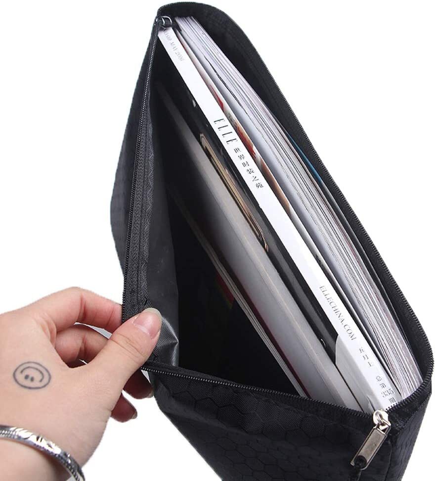 A4 File Bag Pencil Case Document Pocket Stationery Holder Organizer Waterproof Pouch (Black)