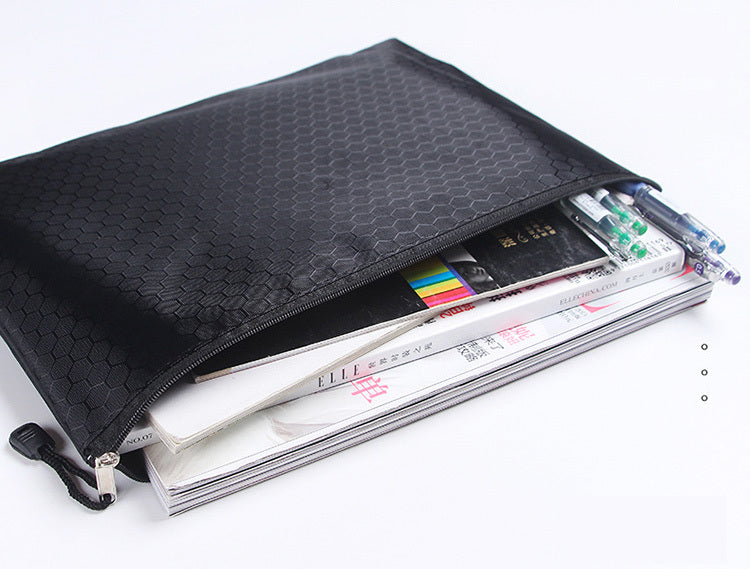 A4 File Bag Pencil Case Document Pocket Stationery Holder Organizer Waterproof Pouch (Black)