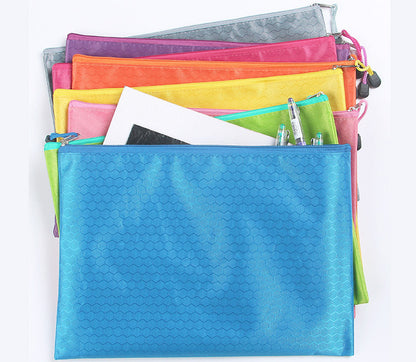 A4 File Bag Pencil Case Document Pocket Stationery Holder Organizer Waterproof Pouch (Blue)