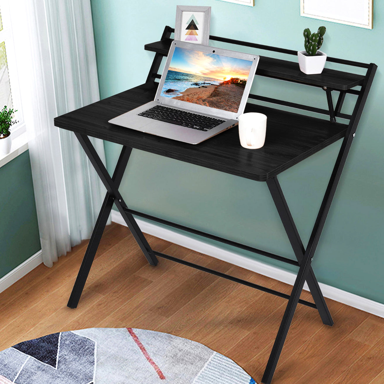 Express Folding Desk with Shelf (Black)