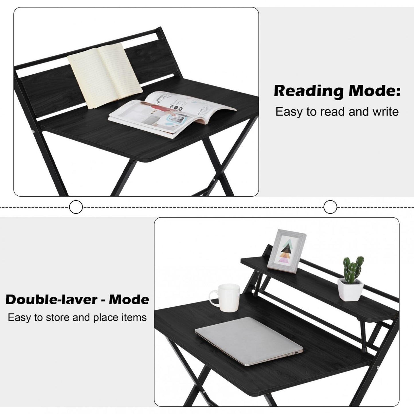 Express Folding Desk with Shelf (Black)