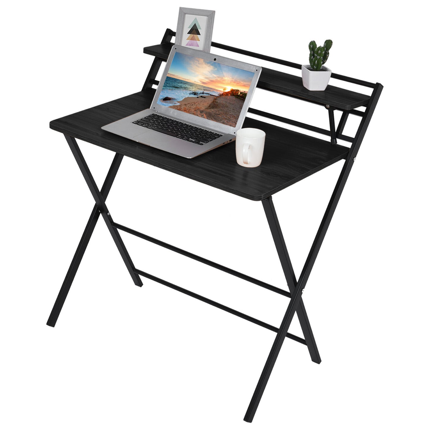 Express Folding Desk with Shelf (Black)