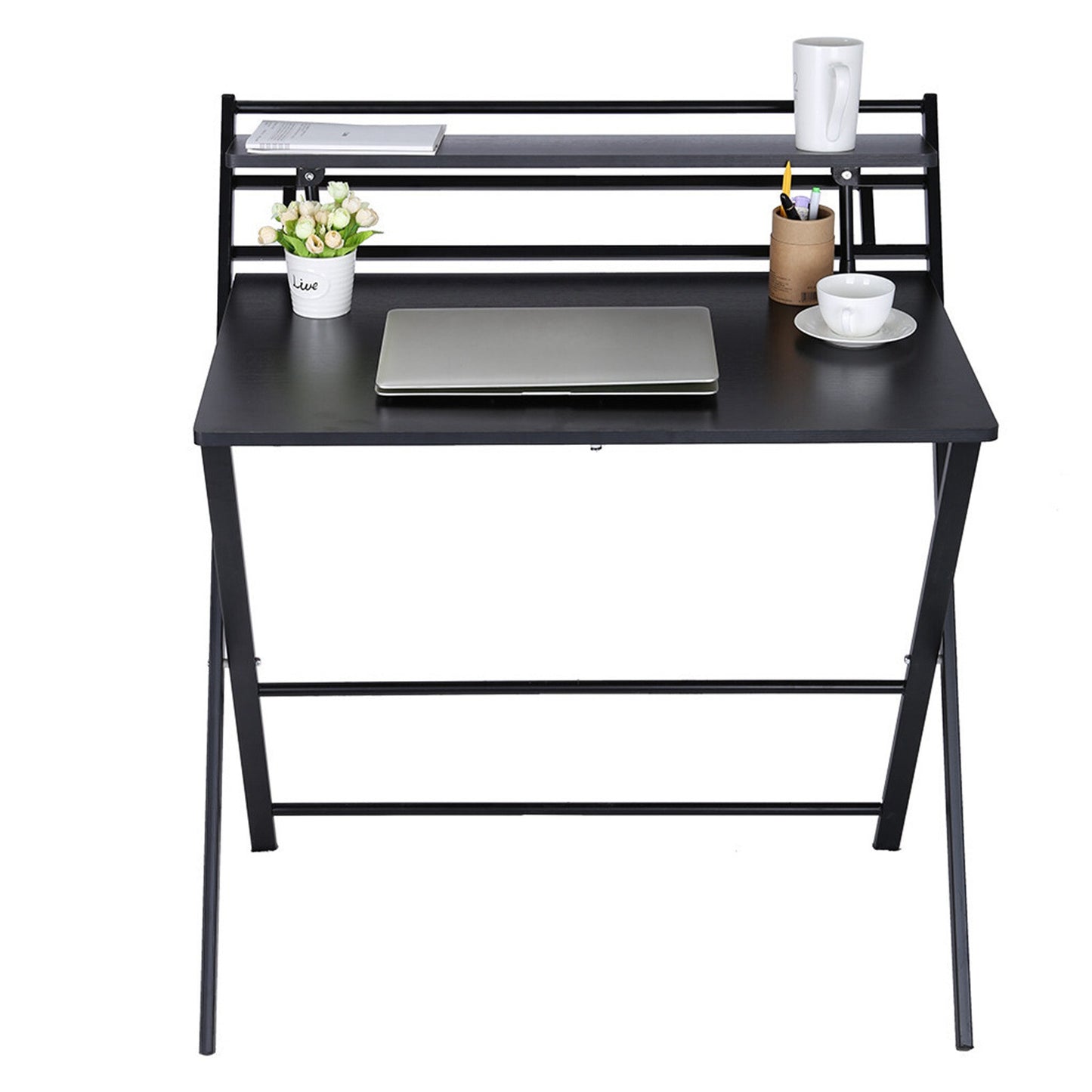 Express Folding Desk with Shelf (Black)