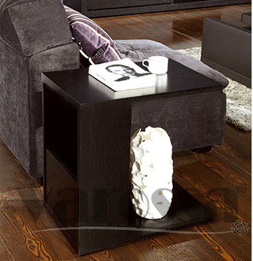 Hermes Sofa Side Table with Magazine Holder (Black Walnut))