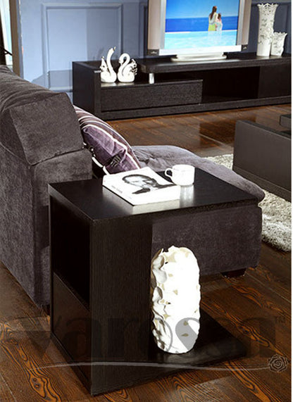 Hermes Sofa Side Table with Magazine Holder (Black Walnut))