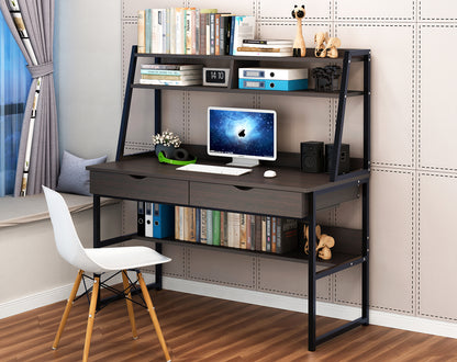 Enterprise Large Computer Desk Workstation with Shelves & Drawers (Black)