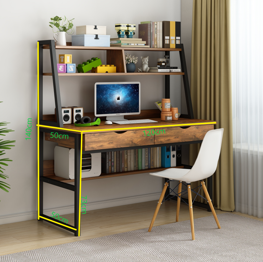 Enterprise Large Computer Desk Workstation with Shelves & Drawers (Rustic Wood)