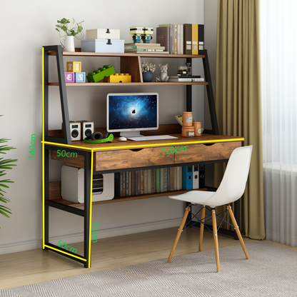 Enterprise Large Computer Desk Workstation with Shelves & Drawers (Rustic Wood)