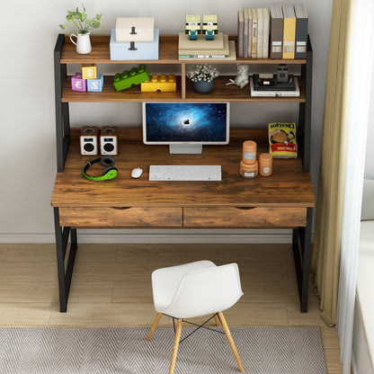 Enterprise Large Computer Desk Workstation with Shelves & Drawers (Rustic Wood)