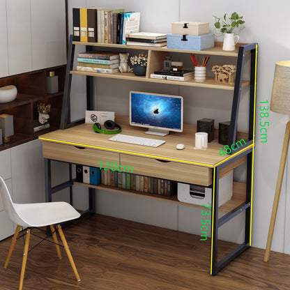 Enterprise Large Computer Desk Workstation with Shelves & Drawers (Oak)