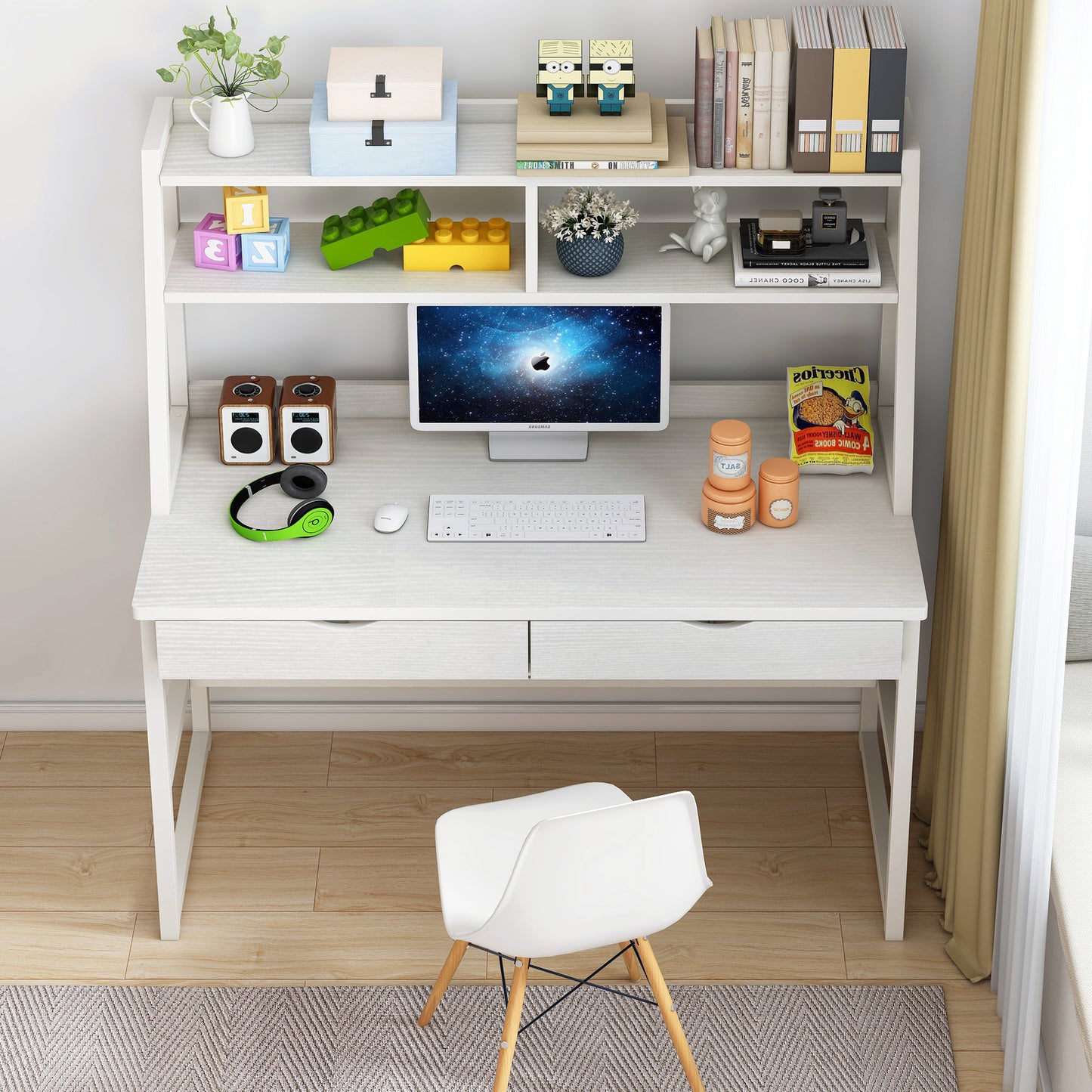 Enterprise Large Computer Desk Workstation with Shelves & Drawers (White)