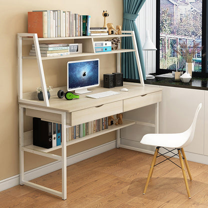 Enterprise Large Computer Desk Workstation with Shelves & Drawers (White Oak)