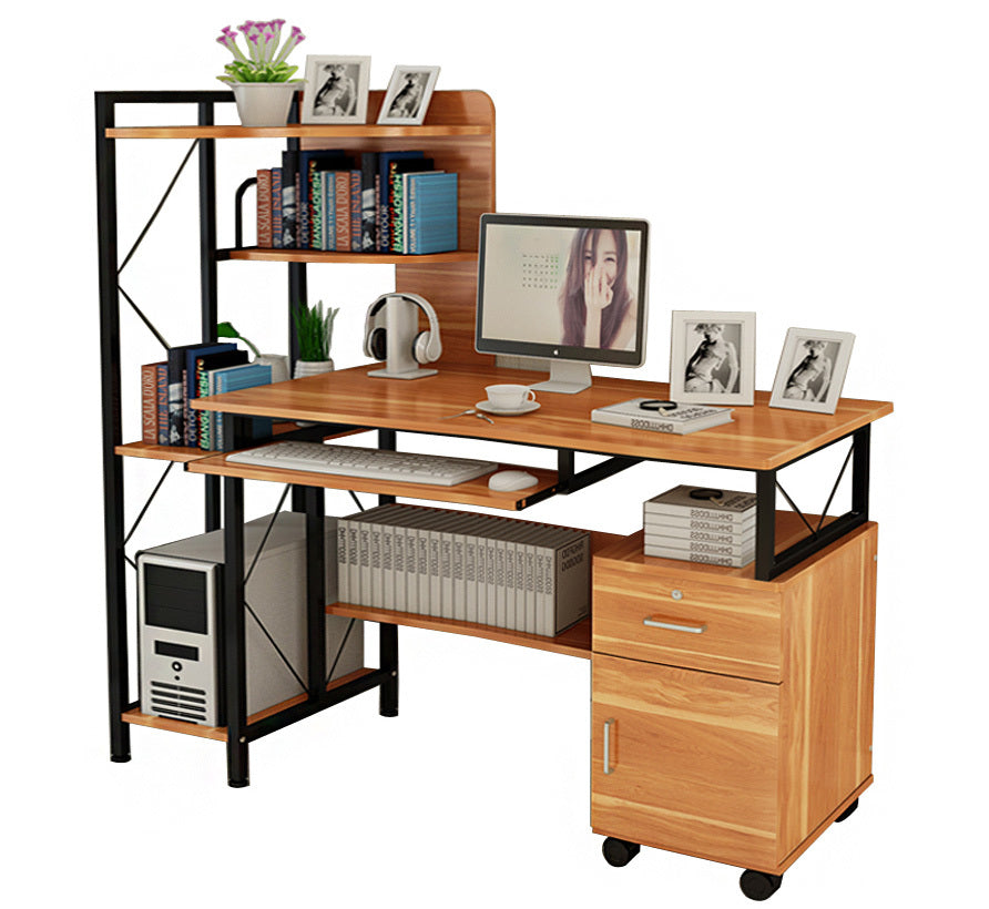 Prime Multi-function Computer Desk Workstation with Shelves & Cabinet (Oak)