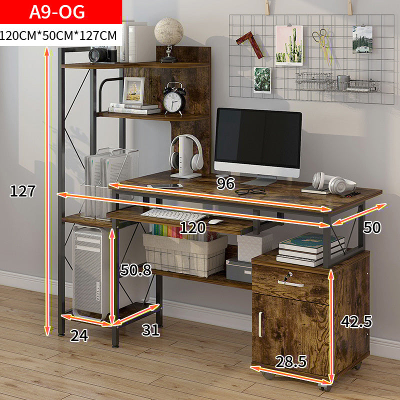 Prime Multi-function Computer Desk Workstation with Shelves & Cabinet (Rustic Wood)