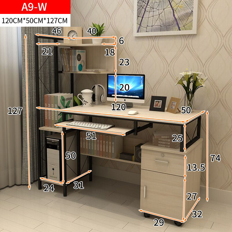 Prime Multi-function Computer Desk Workstation with Shelves & Cabinet (White Oak)