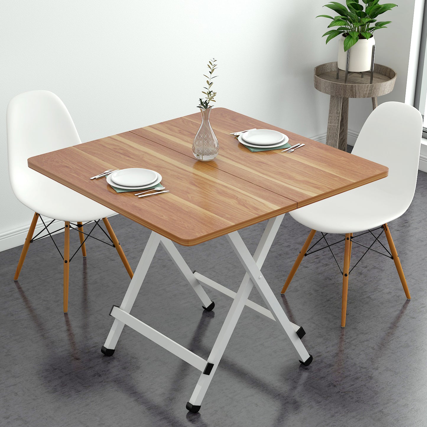 Grace Steel and Wood Folding Utility Table Square 80cm  (Oak)