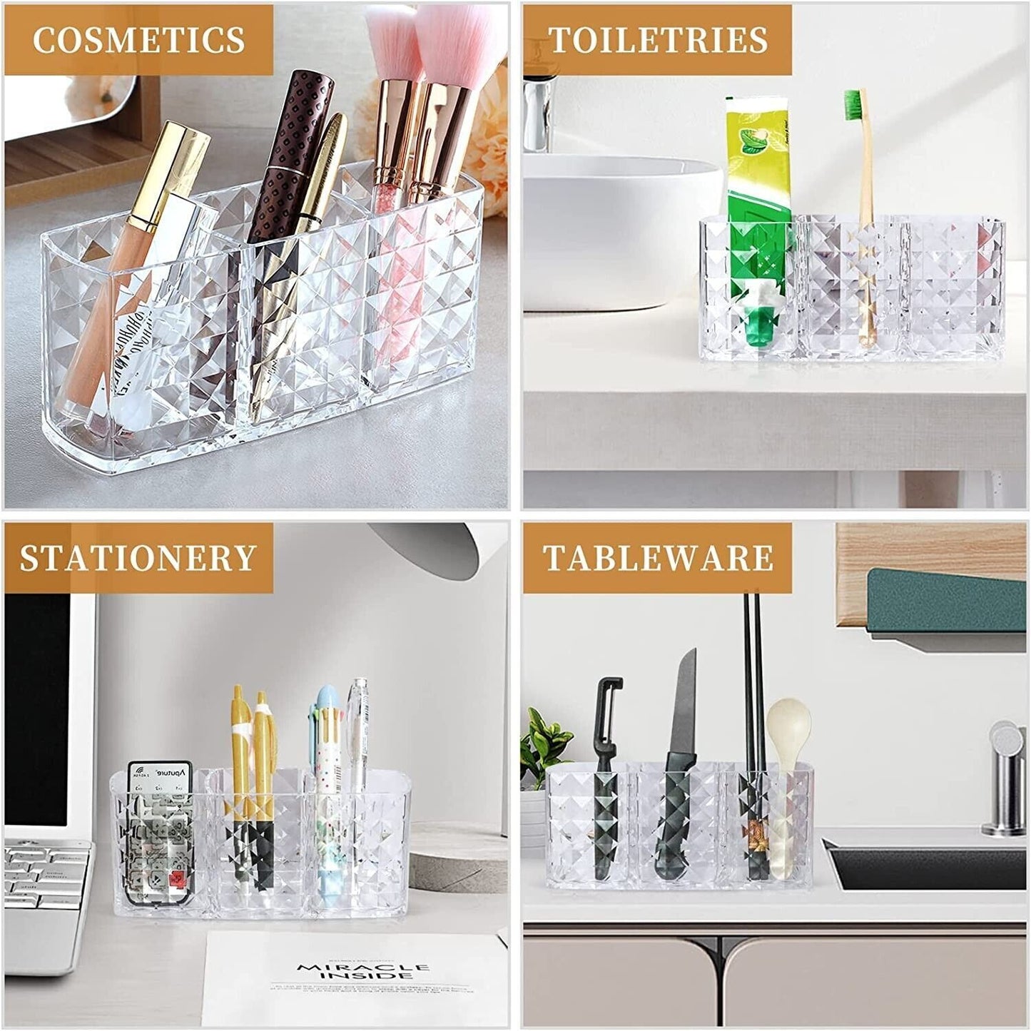 Crystal Makeup Brush Holder Acrylic Cosmetic Desktop Organizer