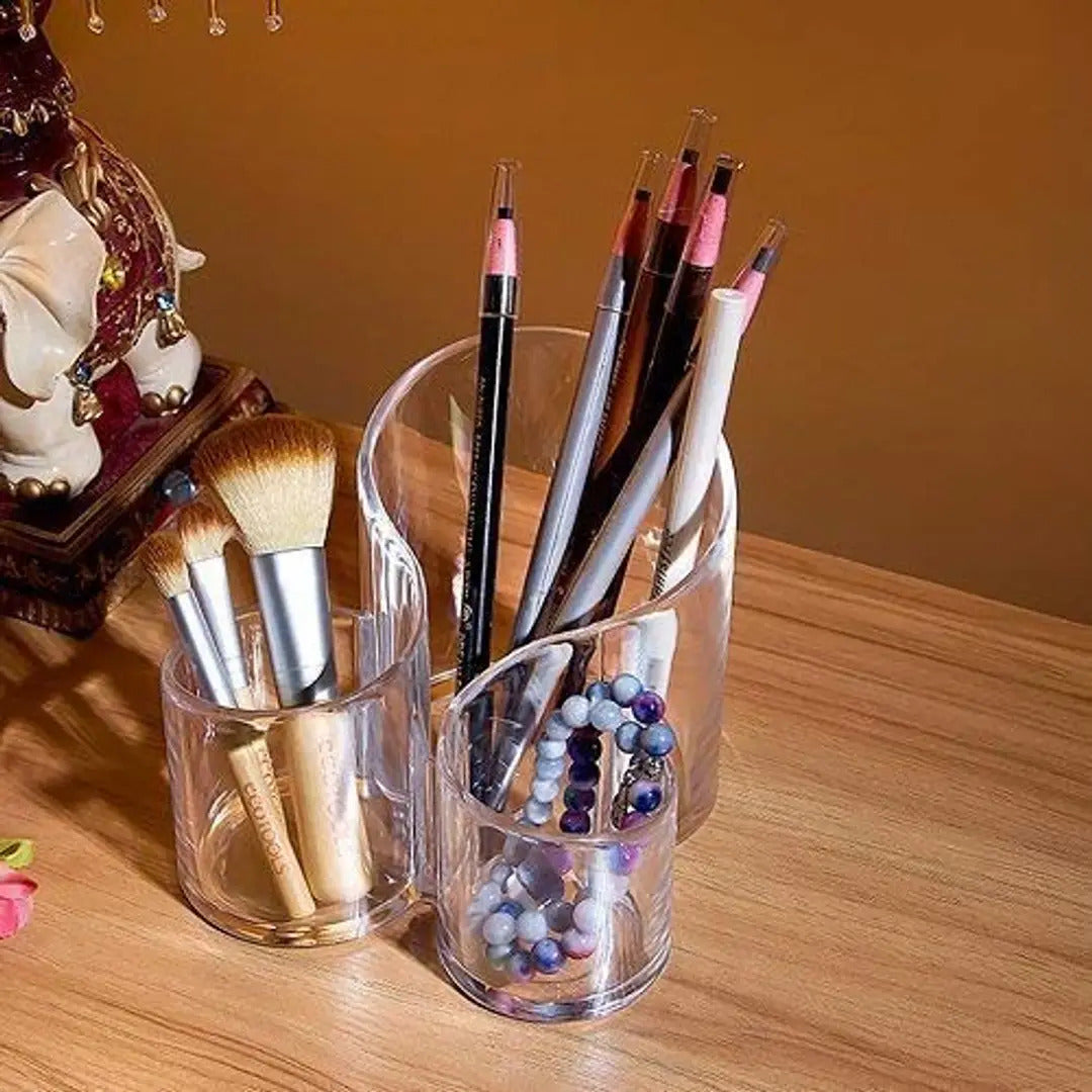 Crystal Clear Acrylic Cosmetic Desktop Organizer Makeup Brush Holder