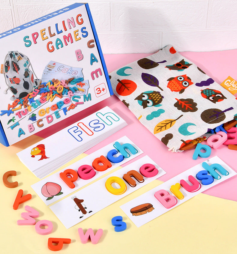 Wooden Alphabet Matching Letters Spelling Game Blocks & Cards Educational Toy