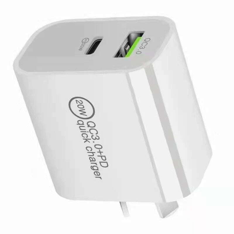 20W 2-Port Fast Charger USB C PD & USB-A QC Wall AC Adapter iPhone Android AU Plug