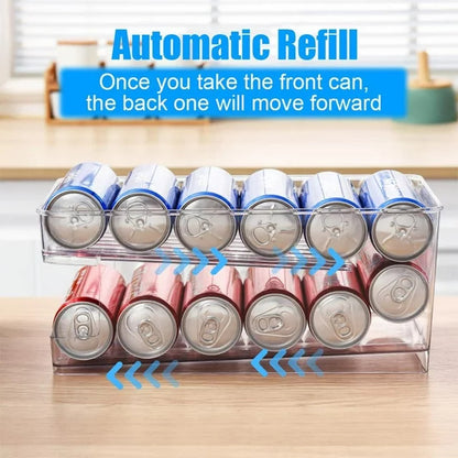 2-Tier Automatic Can Dispenser Kitchen Storage Fridge Organiser Beverage Holder