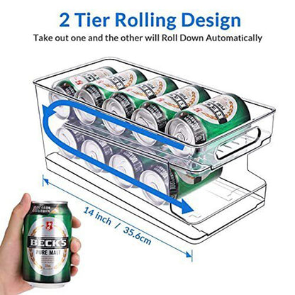 2-Tier Automatic Can Dispenser Kitchen Storage Fridge Organiser Beverage Holder