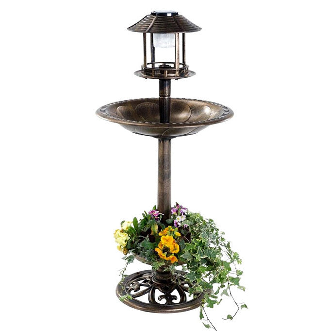 4-in-1 Bird Bath Feeder & Planter with Solar Light