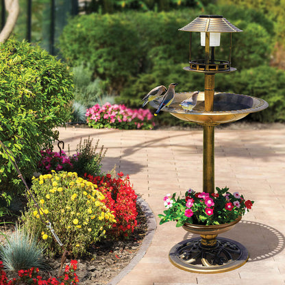 4-in-1 Bird Bath Feeder & Planter with Solar Light