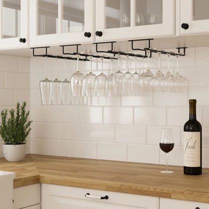 2 x Wine Glass Hanger Rack Under Cabinet Kitchen Bar Stemware Metal Storage Organiser