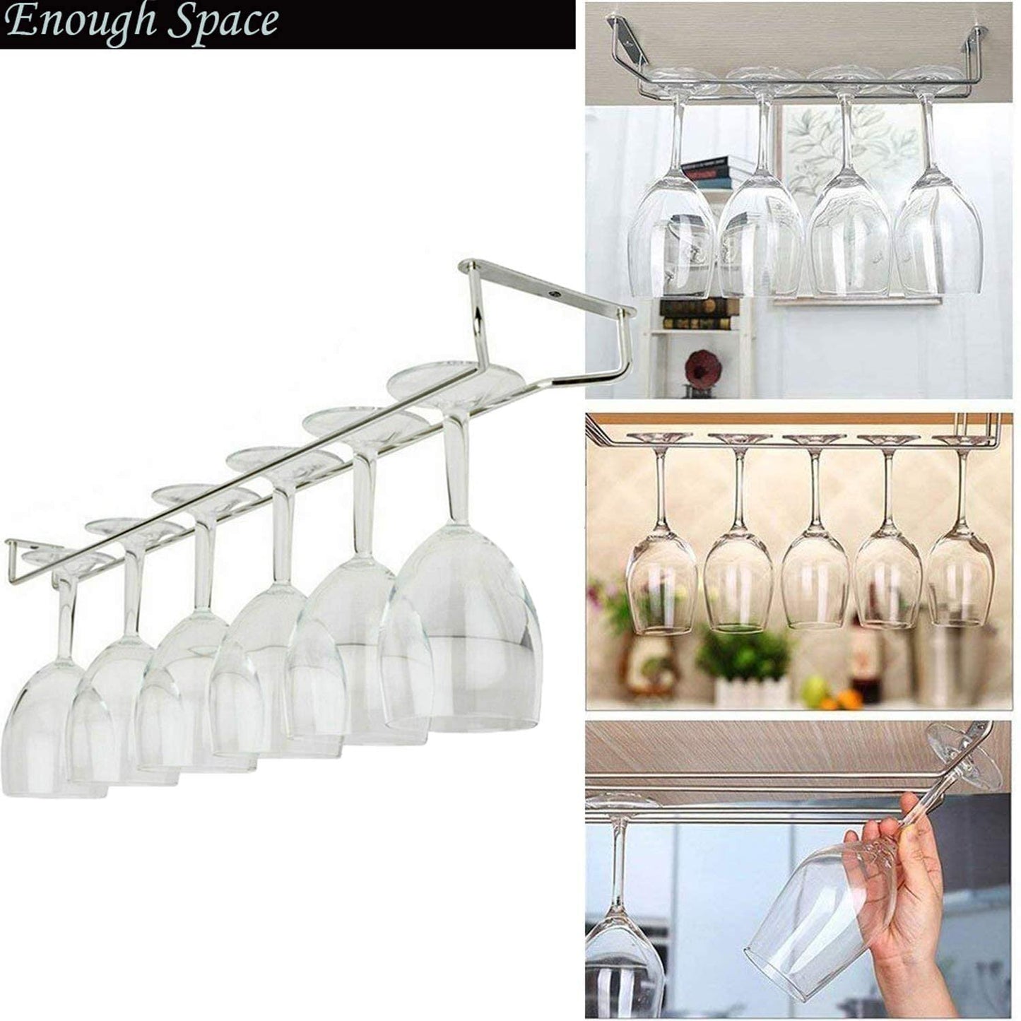 2 x Wine Glass Hanger Rack Under Cabinet Kitchen Bar Stemware Metal Storage Organiser