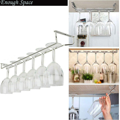 2 x Wine Glass Hanger Rack Under Cabinet Kitchen Bar Stemware Metal Storage Organiser