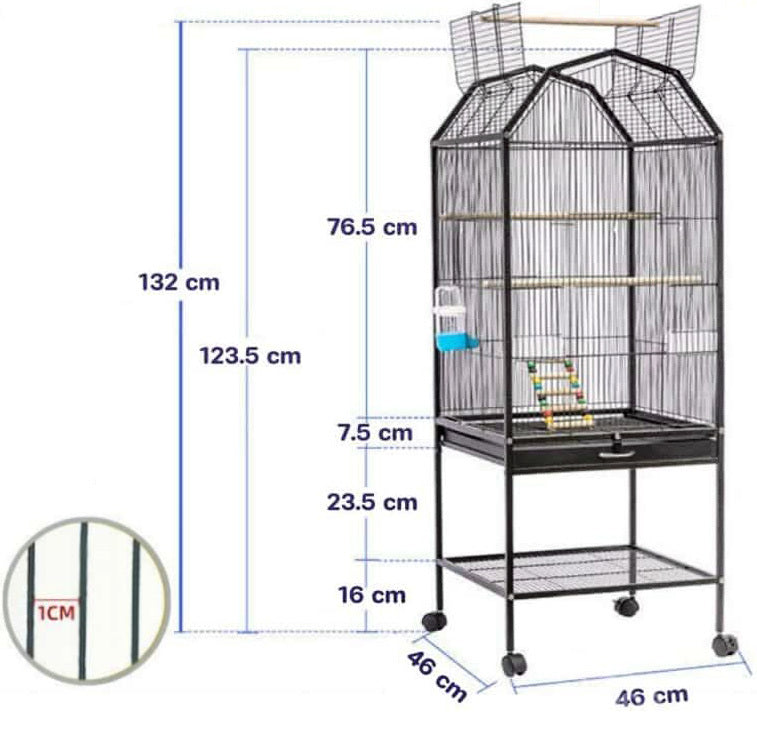 Large Metal Bird Flight Cage Aviary Pet Parrot Budgie House Perch Stand & Wheels