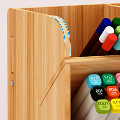 Multi-function Wooden Pen Holder Desktop Organizer Storage Box with Drawer (Black)