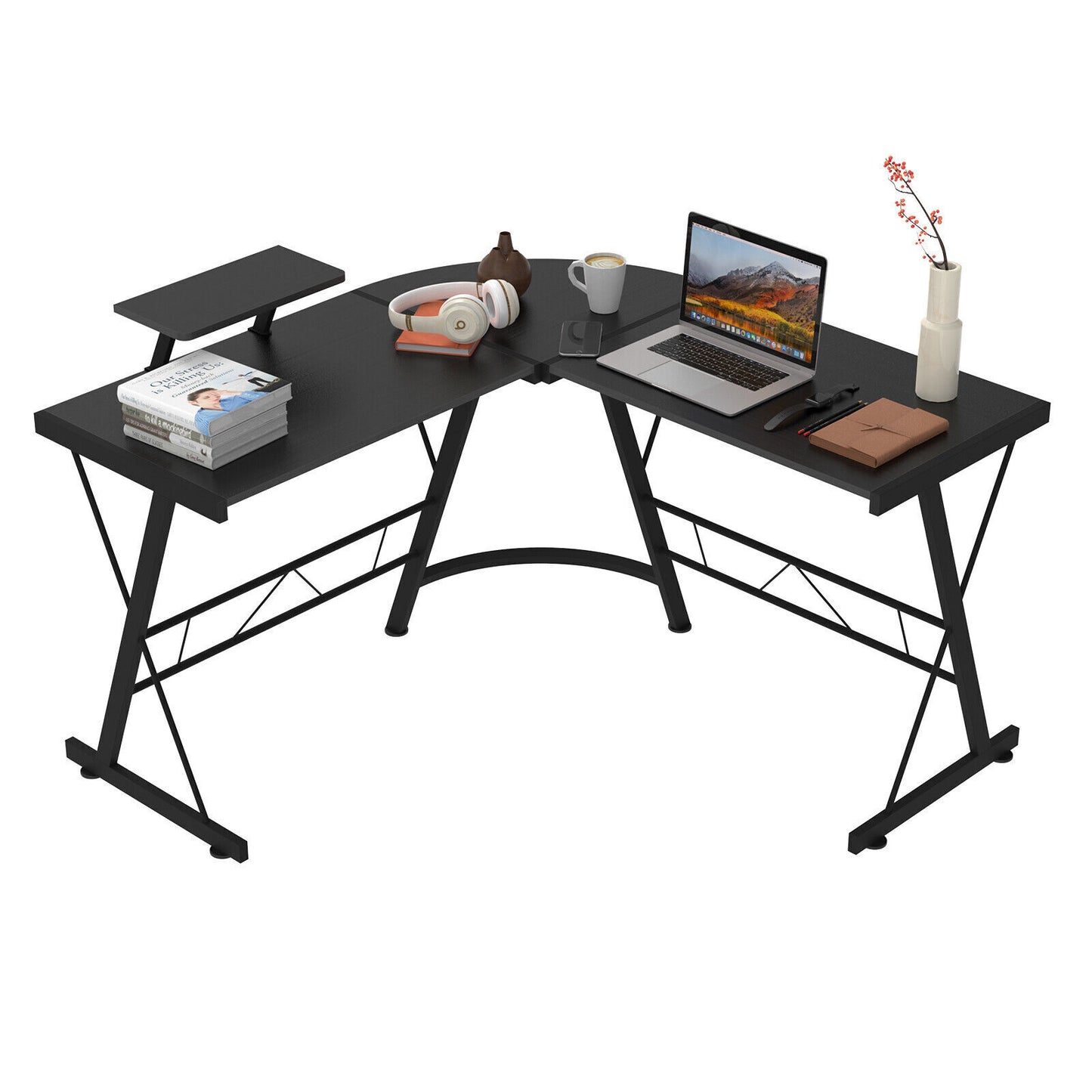 Premium Executive Corner Desk Professional Double Workstation (Black)