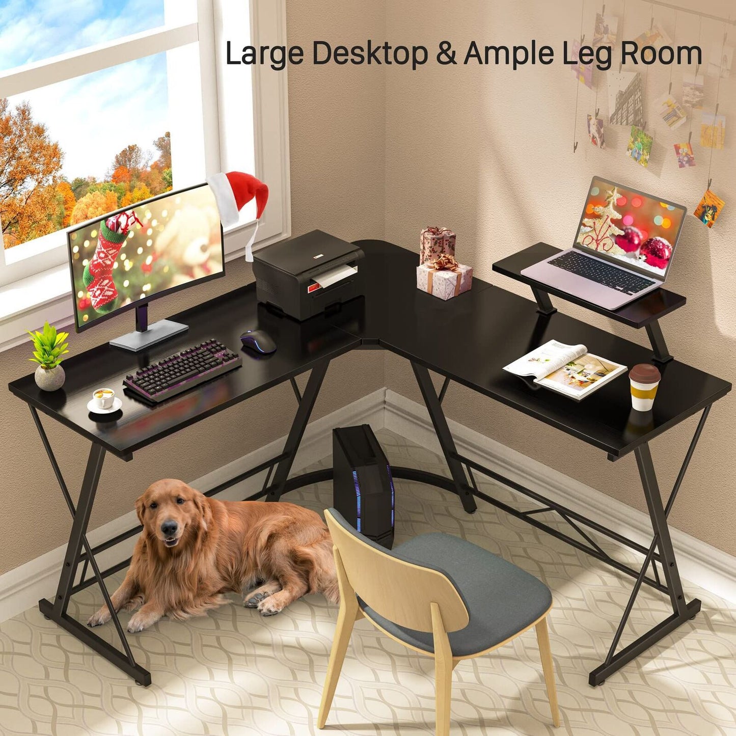 Premium Executive Corner Desk Professional Double Workstation (Black)