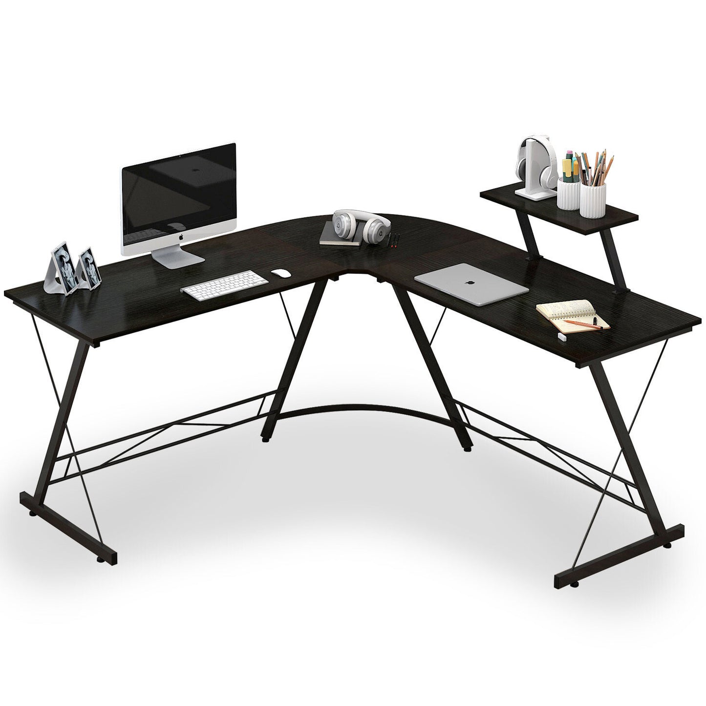 Premium Executive Corner Desk Professional Double Workstation (Black)