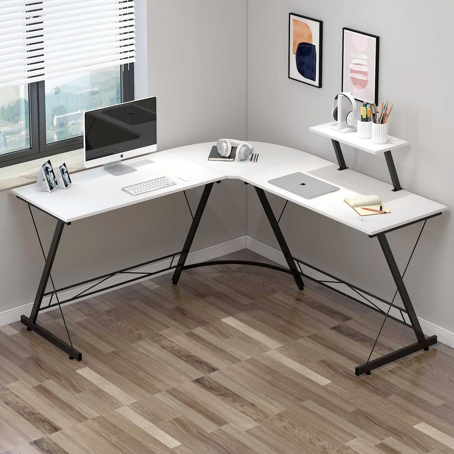 Premium Executive Corner Desk Professional Double Workstation (White)