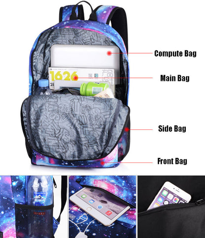 Galaxy Backpack Laptop Travel School Bag Glow in the Dark Shoulder Bag