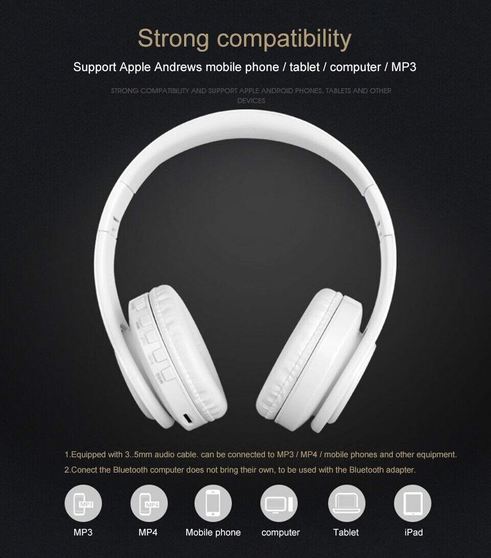 V5.3 Bluetooth Wireless Headphones 3D Stereo Noise Reduction Headset (White)