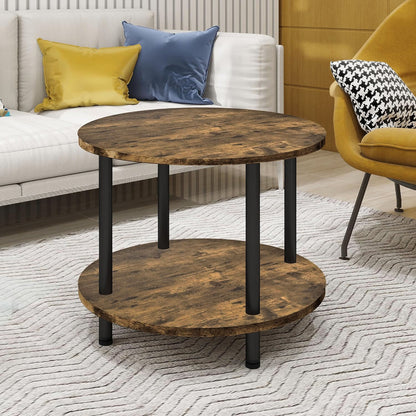 Gem Round Rustic Wood Metal Round End Coffee Table with Storage Shelf