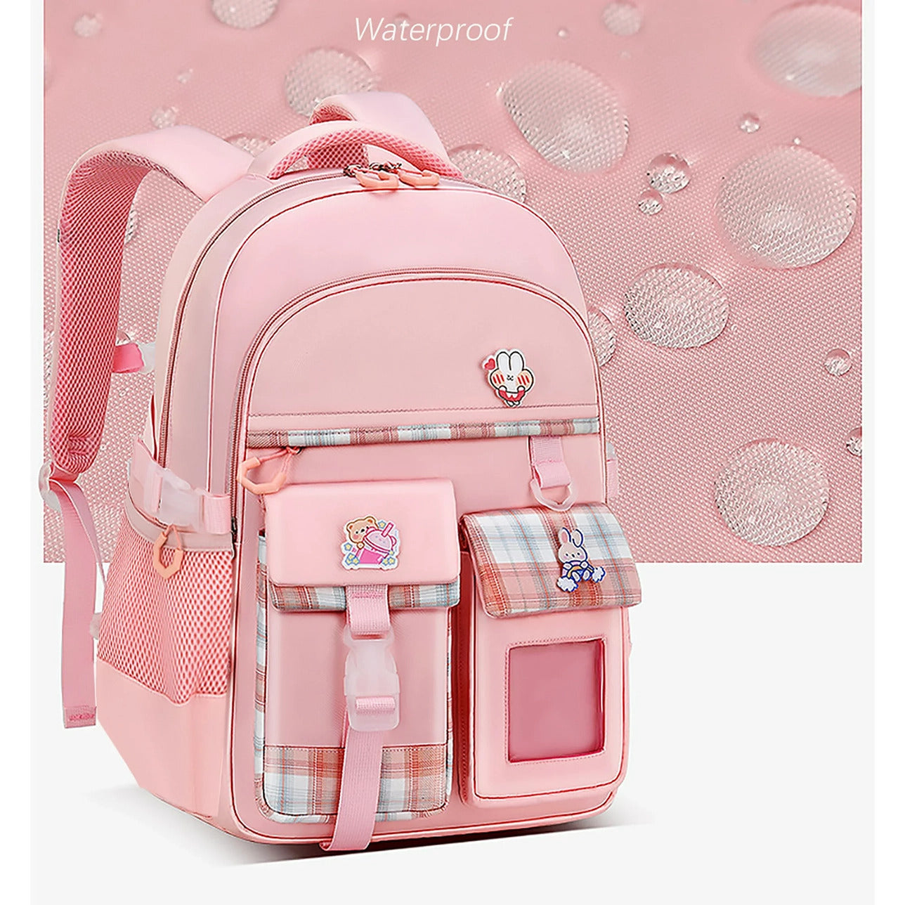 Large Deluxe Backpack Girl's Cute School Bag with Bonus Plushie & Accessories (Pink)