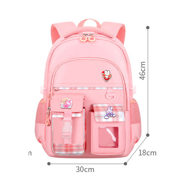 Large Deluxe Backpack Girl's Cute School Bag with Bonus Plushie & Accessories (Pink)