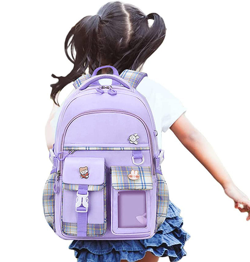 Large Deluxe Backpack Girl's Cute School Bag with Bonus Plushie & Accessories (Purple)