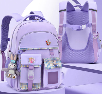 Large Deluxe Backpack Girl's Cute School Bag with Bonus Plushie & Accessories (Purple)