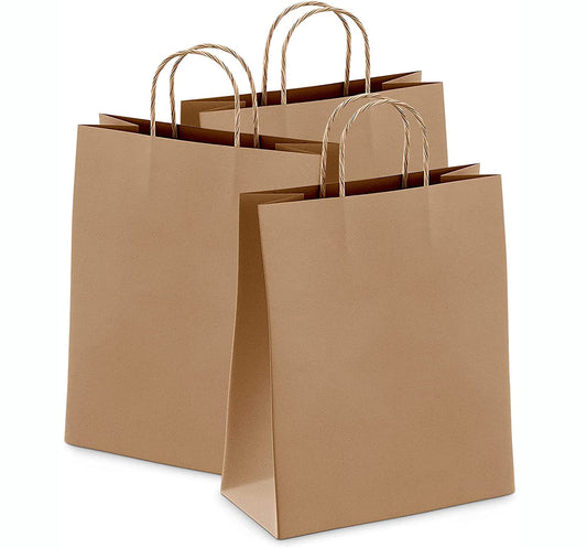 100 X Kraft Paper Bags Bulk Pack Gift Shopping Brown Retail Bag with Handles