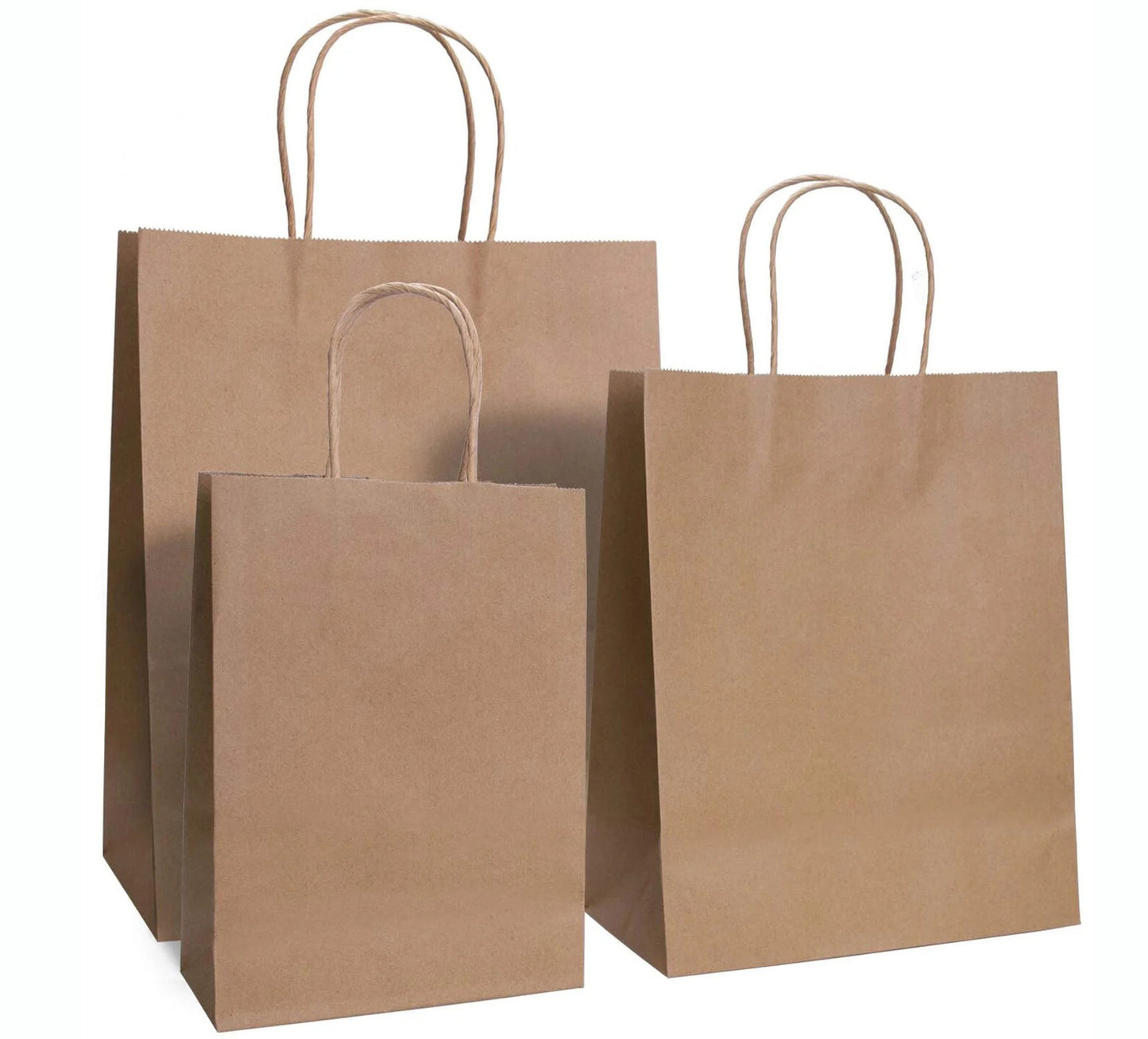 100 X Kraft Paper Bags Bulk Pack Gift Shopping Brown Retail Bag with Handles