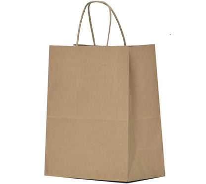 100 X Kraft Paper Bags Bulk Pack Gift Shopping Brown Retail Bag with Handles