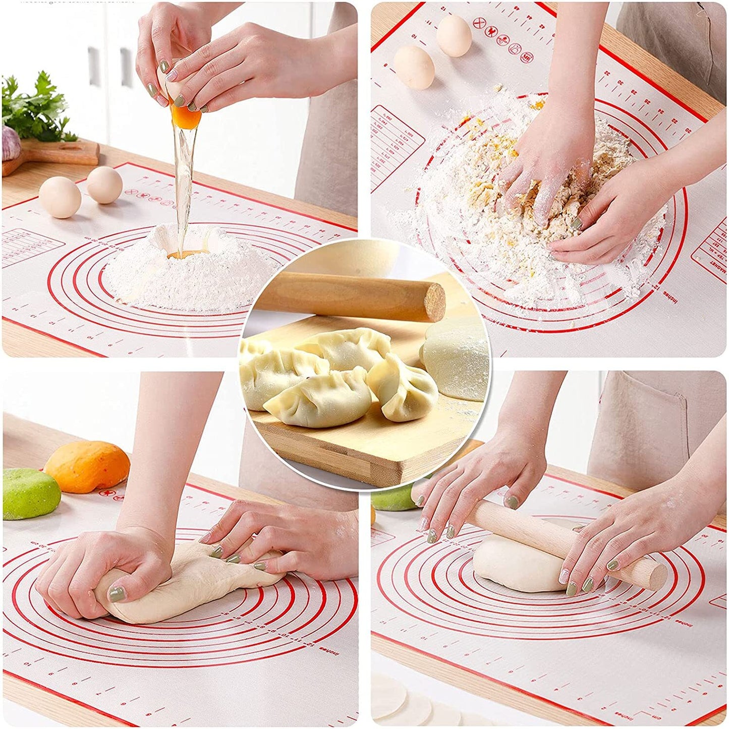 Large Silicone Baking Mat Non Stick Dough Pastry Making Pad with Measurements (Red)