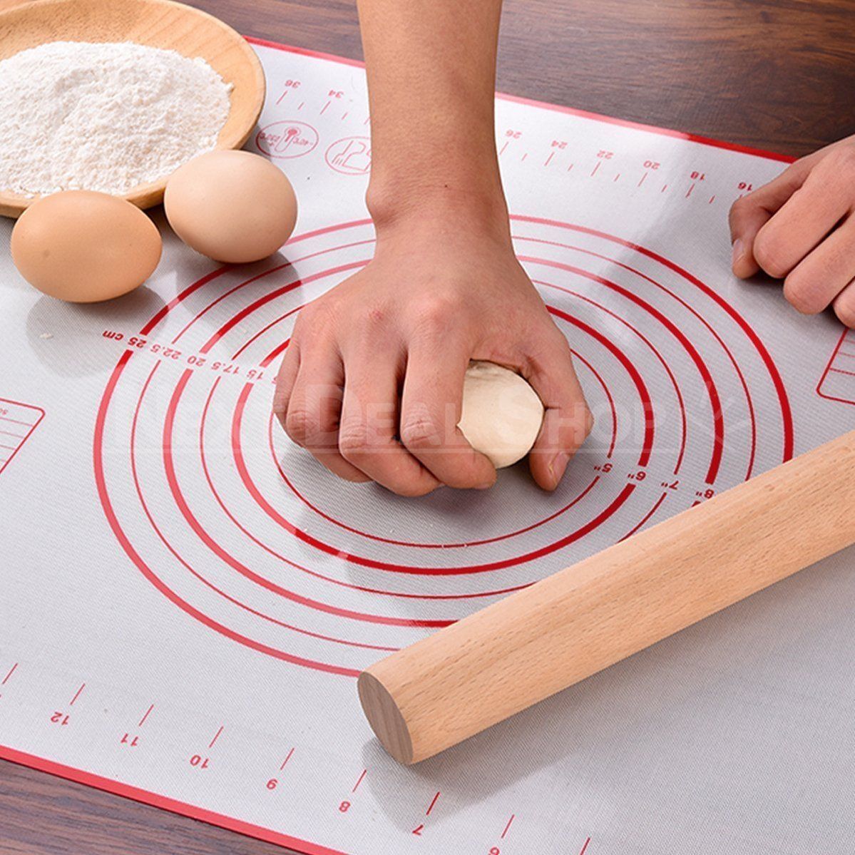 Large Silicone Baking Mat Non Stick Dough Pastry Making Pad with Measurements (Red)